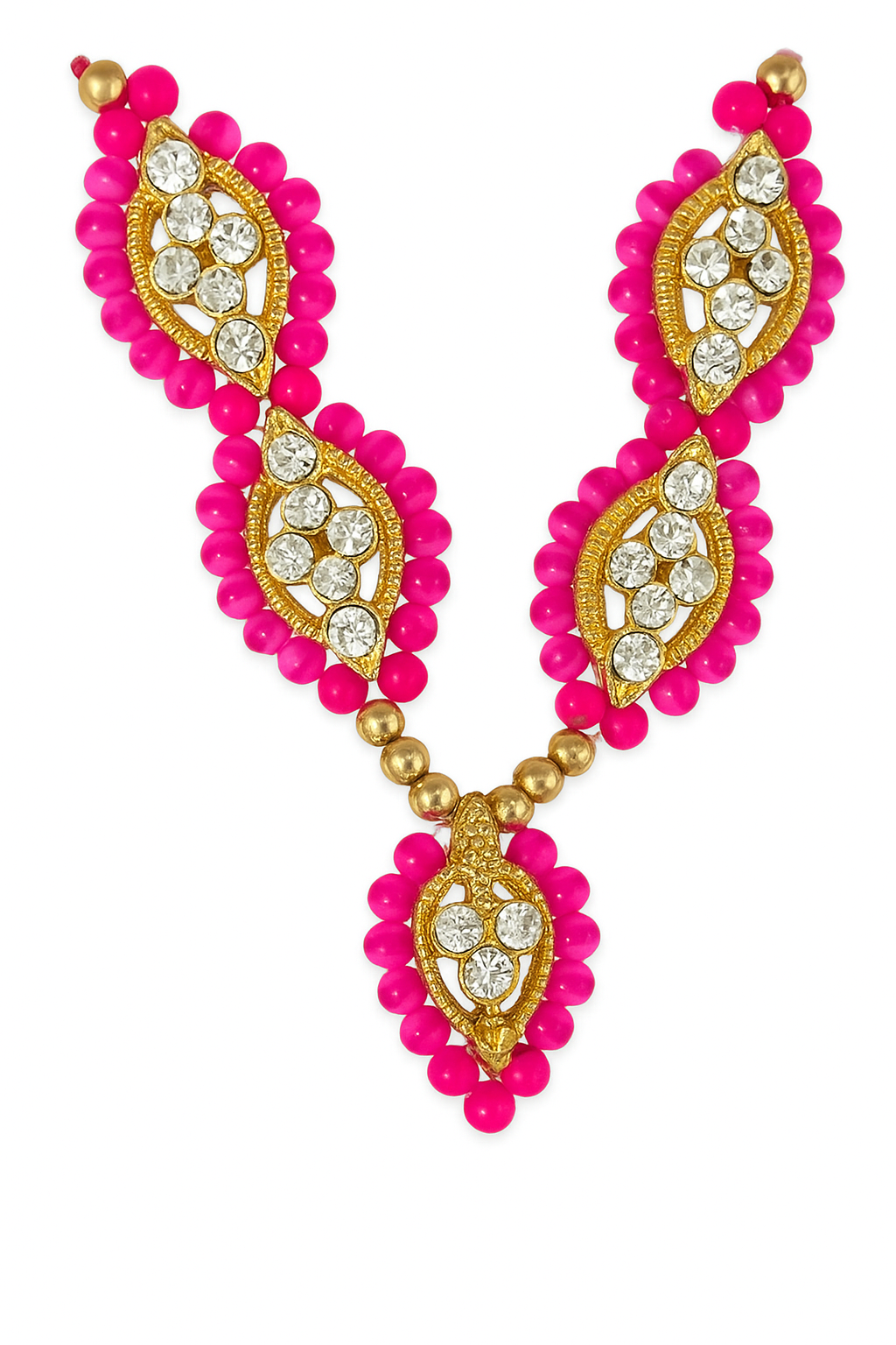 Artificial Necklace for Thakur Ji – Pink Beads & White Stones – Size 4 and 2 Number